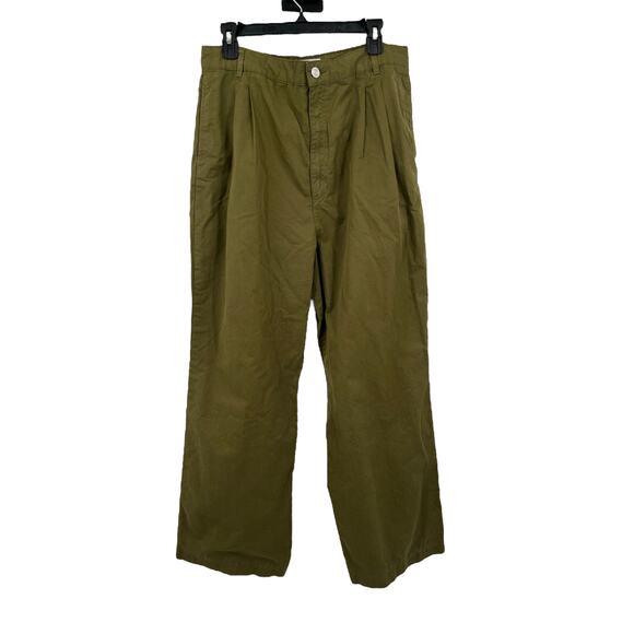 Frame pants pleated cotton twill wide leg green size 31 - Picture 3 of 7